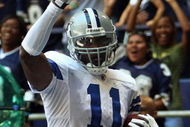 IRVING, TX - OCTOBER 26: Wide receiver Roy Williams #11 of the Dallas Cowboys celebrates a touchdown against the Tampa Bay Buccaneers at Texas Stadium October 26, 2008 in Irving, Texas. (Photo by Ronald Martinez/Getty Images)
