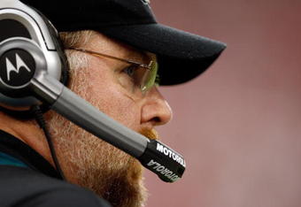GLENDALE, AZ - JANUARY 18:  Head coach Andy Reid of the Philadelphia Eagles looks on during the NFC championship game against the Arizona Cardinals on January 18, 2009 at University of Phoenix Stadium in Glendale, Arizona.  (Photo by Jamie Squire/Getty Images)