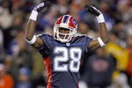 ORCHARD PARK - NOVEMBER 17:  Leodis McKelvin #28 of the Buffalo Bills reacts on the field during the game against the Cleveland Browns on November 17, 2008 at Ralph Wilson Stadium in Orchard Park, New York. (Photo by: Rick Stewart/Getty Images)