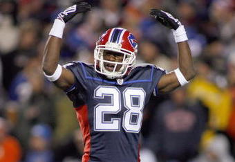 ORCHARD PARK - NOVEMBER 17:  Leodis McKelvin #28 of the Buffalo Bills reacts on the field during the game against the Cleveland Browns on November 17, 2008 at Ralph Wilson Stadium in Orchard Park, New York. (Photo by: Rick Stewart/Getty Images)