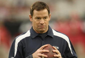 GLENDALE, AZ - DECEMBER 28:  Assistant coach Jim Mora of the Seattle Seahawks holds a ball during warmups for the game with the Arizona Cardinals on December 28, 2008 at University of Phoenix Stadium in Glendale, Arizona.  The Cardinals won 34-21.  (Photo by Stephen Dunn/Getty Images)