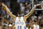DENVER - MAY 25:  Chris Andersen #11 of the Denver Nuggets reacts in the second quarter against the Los Angeles Lakers in Game Four of the Western Conference Finals during the 2009 NBA Playoffs at Pepsi Center on May 25, 2009 in Denver, Colorado. NOTE TO USER: User expressly acknowledges and agrees that, by downloading and or using this photograph, User is consenting to the terms and conditions of the Getty Images License Agreement.  (Photo by Jed Jacobsohn/Getty Images)