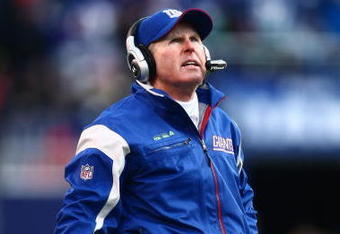 EAST RUTHERFORD, NJ -  JANUARY 11:  Head Coach Tom Coughlin of the New York Giants looks on against the Philadelphia Eagles during the NFC Divisional Playoff Game on January 11, 2009 at Giants Stadium in East Rutherford, New Jersey.  The Eagles defeated the Giants 23 -11. (Photo by Chris McGrath/Getty Images)