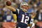 GLENDALE, AZ - FEBRUARY 03:  Quarterback Tom Brady #12 of the New England Patriots drops back to pass against the New York Giants the second half of Super Bowl XLII on February 3, 2008 at the University of Phoenix Stadium in Glendale, Arizona. The Giants defeated the Patriots 17-14.  (Photo by Donald Miralle/Getty Images)