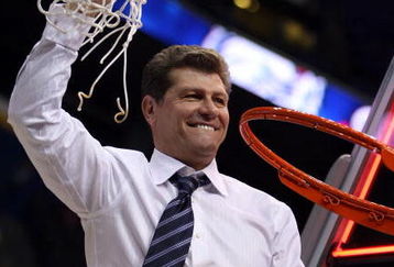 ST. LOUIS - APRIL 07:  :  :  Head coach Geno Auriemma of the Connecticut Huskies celebrates as he cuts down the net after the win over the Louisville Cardinals  on April 7, 2009 during the NCAA Women's Final Four Championship game at the Scottrade Center on April 7, 2009 in St. Louis, Missouri. The Connecticut Huskies defeated the Louisville Cardinals 76-54 to win the national title. The Huskies were undefeated this season.  (Photo by Elsa/Getty Images)