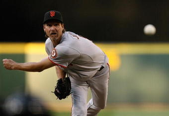 SEATTLE  - MAY 22:  Starting pitcher Randy Johnson #51 of the San Francisco Giants pitches against the Seattle Mariners on May 22, 2009 at Safeco Field in Seattle, Washington. (Photo by Otto Greule Jr/Getty Images)