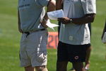 LAKE FOREST, IL - MAY 20: Head coach Lovie Smith of the Chicago Bears (R) and defensive line coach Rod Marinelli watch an organized team activity (OTA) practice on May 20, 2009 at Halas Hall in Lake Forest, Illinois. (Photo by Jonathan Daniel/Getty Images)