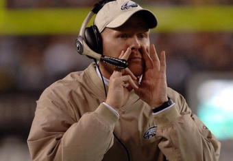 Philadelphia Eagles secondary coach Sean McDermott directs the defense  against the Dallas Cowboys November 14, 2005 at Lincoln Financial Field in Philadelphia.  The Cowboys defeated the Eagles 21 - 20.  (Photo by Al Messerschmidt/Getty Images)