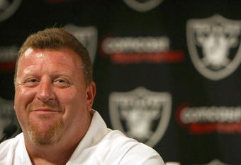 ALAMEDA, CA - SEPTEMBER 30:  Tom Cable speaks during a press conference after being named new head coach after the firing of Lane Kiffin of the Oakland Raiders at thier training facility on Septemer 30, 2008 in Alameda, California.  (Photo by Jed Jacobsohn/Getty Images)
