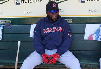 OAKLAND, CA - APRIL 15:  David Ortiz #34 of the Boston Red Sox looks on against the Oakland Athletics during a Major League Baseball game on April 15, 2009 at the Oakland Coliseum in Oakland, California.  (Photo by Jed Jacobsohn/Getty Images)