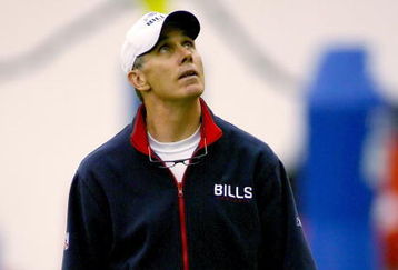 ORCHARD PARK, NY - MAY 01: Dick Jauron, head coach of the Buffalo Bills looks up to a video basket during Buffalo Bills Minicamp at Buffalo Bills Fieldhouse on May 1, 2009 in Orchard Park, New York.  (Photo by Rick Stewart/Getty Images)