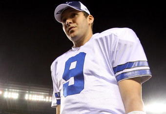 PHILADELPHIA - DECEMBER 28:  Tony Romo #9 of the Dallas Cowboys walks off the field after playing the Philadelphia Eagles on December 28, 2008 at Lincoln Financial Field in Philadelphia, Pennsylvania. The Eagles defeated the Cowboys 44-6.  (Photo by Jim McIsaac/Getty Images)