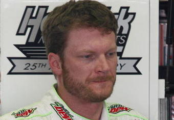 DARLINGTON, SC - MAY 08:  Dale Earnhardt Jr., driver of the #88 Mountain Dew/National Guard Chevrolet, stands in the garage during practice for the NASCAR Sprint Cup Series Southern 500 on May 8, 2009 at Darlington Raceway in Darlington, South Carolina.  (Photo by Geoff Burke/Getty Images for NASCAR)