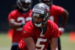 TAMPA, FL - MAY 01:  Quarterback Josh Freeman #5 of the Tampa Bay Buccaneers works out during the Buccaneers Rookie Minicamp at One Buccaneer Place on May 1, 2009 in Tampa, Florida.  (Photo by J. Meric/Getty Images)