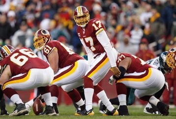 LANDOVER, MD - DECEMBER 21: Quarterback  Jason Campbell #17 of the Washington Redskins calls the play at the line of scrimmage during the game of the Philadelphia Eagles on December 21, 2008 at FedEx Field in Landover, Maryland.  (Photo by Kevin C. Cox/Getty Images)
