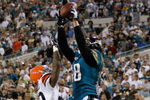 JACKSONVILLE, FL - OCTOBER 26:  Matt Jones #18 of the Jacksonville Jaguars attempts to make a reception against Brandon McDonald #22 of the Cleveland Browns in a game at Jacksonville Muncipal Stadium on October 26, 2008 in Jacksonville, Florida.  (Photo by Sam Greenwood/Getty Images)