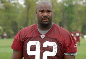 ASHBURN, VA - MAY 1:  Albert Haynesworth #92 of the Washington Redskins walks off the field after minicamp on May 1, 2009 at Redskins Park in Ashurn, Virginia.   (Photo by Mitchell Layton/Getty Images)