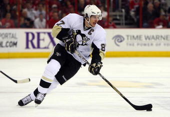 RALEIGH, NC - MAY 26:  Sidney Crosby #87 of the Pittsburgh Penguins skates against the Carolina Hurricanes during Game Four of the Eastern Conference Championship Round of the 2009 Stanley Cup Playoffs at RBC Center on May 26, 2009 in Raleigh, North Carolina. Pittsburgh won the game 4-1 to complete a four game sweep.  (Photo by Jim McIsaac/Getty Images)