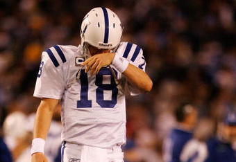 SAN DIEGO - JANUARY 03:  Quarterback Peyton Manning #18 of the Indianapolis Colts walks off the field during the AFC Wild Card Game against the San Diego Chargers on January 3, 2009 at Qualcomm Stadium in San Diego, California.  (Photo by Harry How/Getty Images)