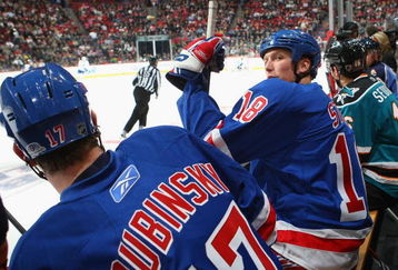 MONTREAL - JANUARY 24:  NHL YoungStars Marc Staal (R) and Brandon Dubinsky of the New York Rangers during the Honda NHL Superskills competition as part of the 2009 NHL All-Star weekend on January 24, 2009 at the Bell Centre in Montreal, Canada.  (Photo by Bruce Bennett/Getty Images)