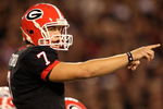 ATHENS, GA - SEPTEMBER 27:  Quarterback Matthew Stafford #7 of the Georgia Bulldogs points out assignments at the line of scrimmage while taking on the Alabama Crimson Tide at Sanford Stadium on September 27, 2008 in Athens, Georgia. Alabama defeated Georgia 41-30.  (Photo by Doug Benc/Getty Images)