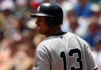 ARLINGTON, TX - MAY 25:  Third baseman Alex Rodriguez #13 of the New York Yankees during play with the Texas Rangers on May 25, 2009 at Rangers Ballpark in Arlington, Texas.  (Photo by Ronald Martinez/Getty Images)
