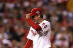 PHILADELPHIA - OCTOBER 25:  Jamie Moyer #50 of the Philadelphia Phillies tips his cap after going 6 1/3 inning against the Tampa Bay Rays during game three of the 2008 MLB World Series on October 25, 2008 at Citizens Bank Park in Philadelphia, Pennsylvania.  (Photo by Doug Pensinger/Getty Images)