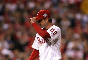PHILADELPHIA - OCTOBER 25:  Jamie Moyer #50 of the Philadelphia Phillies tips his cap after going 6 1/3 inning against the Tampa Bay Rays during game three of the 2008 MLB World Series on October 25, 2008 at Citizens Bank Park in Philadelphia, Pennsylvania.  (Photo by Doug Pensinger/Getty Images)