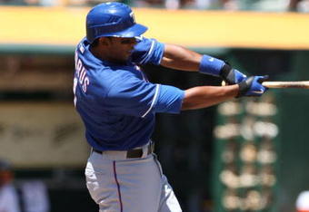 OAKLAND, CA - MAY 07:  Elvis Andrus #1 of the Texas Rangers bats against the Oakland Athletics during a Major League Baseball game on May 7, 2009 at the Oakland Coliseum in Oakland, California.  (Photo by Jed Jacobsohn/Getty Images)
