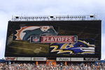 MIAMI, FL - JANUARY 4:  A large scoreboard shows a playoff logo as the Miami Dolphins host the Baltimore Ravens in an NFL Wildcard Playoff Game at Dolphins Stadium on January 4, 2009 in Miami, Florida.  (Photo by Al Messerschmidt/Getty Images)