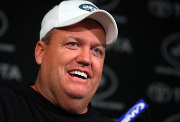 FLORHAM PARK, NJ - MAY 02:  Head coach Rex Ryan of the New York Jets speaks to the media during minicamp on May 2, 2009 at the Atlantic Health Jets Training Center in Florham Park, New Jersey.  (Photo by Jim McIsaac/Getty Images)