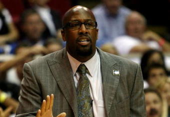 ORLANDO, FL - MAY 26:  Mike Brown, Head Coach of the Cleveland Cavaliers, communicates with the team during the game against the Orlando Magic in Game Four of the Eastern Conference Finals during the 2009 NBA Playoffs at the Amway Arena on May 26, 2009 in Orlando, Florida. NOTE TO USER: User expressly acknowledges and agrees that, by downloading and or using this photograph, User is consenting to the terms and conditions of the Getty Images License Agreement.  (Photo by Elsa/Getty Images)