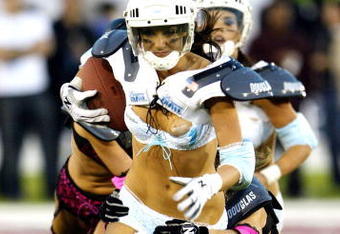 LOS ANGELES, CA - FEBRUARY 1:  Action from the Team Dream and Team Euphoria First Annual Lingerie Bowl, presented by PartyPoker.com, at the Los Angeles Coliseum on February 1st, 2004 in Los Angeles, California. (Photo by Frazer Harrison/Getty Images For Horizon Productions) 
