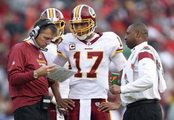 SAN FRANCISCO - DECEMBER 28:  Quarterback Jason Campbell #17 of the Washington Redskins listens to head coach Jim Zorn during the game against of the San Fransisco 49ers at Candlestick Park on December 28, 2008 in San Francisco, California. (Photo by: Jonathan Ferrey/Getty Images)