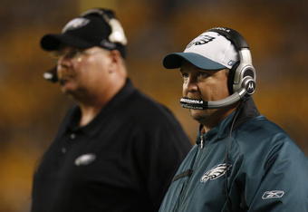 PITTSBURGH - AUGUST 26:  Assistant Head Coach and Offensive Coordinator Marty Mornhinweg of the Philadelphia Eagles looks on against the Pittsburgh Steelers during the NFL preseason game on August 26, 2007 at Heinz Field in Pittsburgh, Pennsylvania. The Steelers defeated the Eagles 27 - 13. (Photo By Gregory Shamus/Getty Images)  