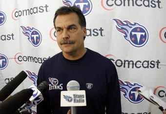 NASHVILLE, TN - MAY 1: Jeff Fisher, head coach of the Tennessee Titans addresses the media during the Tennessee Titans Minicamp on May 1, 2009 at Baptist Sports Park in Nashville, Tennessee. (Photo by Joe Murphy/Getty Images)