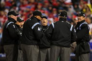 PHILADELPHIA - OCTOBER 27:  The Umpire crew meets prior to the start of game five of the 2008 MLB World Series between the Philadelphia Phillies and the Tampa Bay Rays on October 27, 2008 at Citizens Bank Park in Philadelphia, Pennsylvania.  (Photo by Doug Pensinger/Getty Images)
