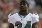 DENVER - NOVEMBER 02:  Running back Ricky Williams #34 of the Miami Dolphins awaits action against the Denver Broncos during NFL action at Invesco Field at Mile High on November 2, 2008 in Denver, Colorado. The Dolphins defeated the Broncos 26-17.  (Photo by Doug Pensinger/Getty Images)