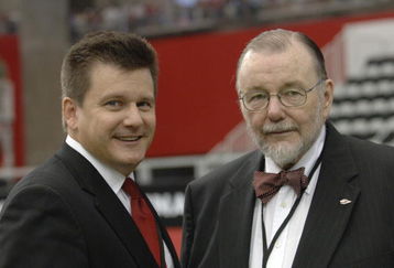Arizona Cardinals  owners Michael (left) and  Bill Bidwell before play  against Pittsburgh Steelers August 12, 2006.  The Cardinals opened a new stadium in Glendale, Arizona and won 21 - 13.  (Photo by Al Messerschmidt/Getty Images)