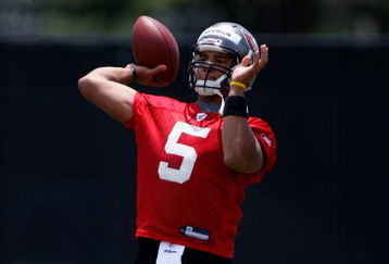 TAMPA, FL - MAY 01:  Quarterback Josh Freeman #5 of the Tampa Bay Buccaneers throws a pass during the Buccaneers Rookie Minicamp at One Buccaneer Place on May 1, 2009 in Tampa, Florida.  (Photo by J. Meric/Getty Images)