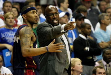 ORLANDO, FL - MAY 26:  Mo Williams #2 of the Cleveland Cavaliers talks with Head Coach Mike Brown while playing against the Orlando Magic in Game Four of the Eastern Conference Finals during the 2009 NBA Playoffs at the Amway Arena on May 26, 2009 in Orlando, Florida. NOTE TO USER: User expressly acknowledges and agrees that, by downloading and or using this photograph, User is consenting to the terms and conditions of the Getty Images License Agreement.  (Photo by Elsa/Getty Images)