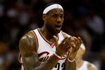 CLEVELAND - MAY 22:  LeBron James #23 of the Cleveland Cavaliers reacts between plays against the Orlando Magic in Game Two of the Eastern Conference Finals during the 2009 Playoffs at Quicken Loans Arena on May 22, 2009 in Cleveland, Ohio. NOTE TO USER: User expressly acknowledges and agrees that, by downloading and or using this photograph, User is consenting to the terms and conditions of the Getty Images License Agreement  (Photo by Gregory Shamus/Getty Images)