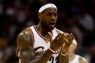 CLEVELAND - MAY 22: LeBron James #23 of the Cleveland Cavaliers reacts between plays against the Orlando Magic in Game Two of the Eastern Conference Finals during the 2009 Playoffs at Quicken Loans Arena on May 22, 2009 in Cleveland, Ohio. NOTE TO USER: User expressly acknowledges and agrees that, by downloading and or using this photograph, User is consenting to the terms and conditions of the Getty Images License Agreement (Photo by Gregory Shamus/Getty Images)