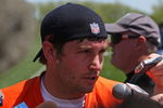 LAKE FOREST, IL - MAY 20: Jay Cutler #6 of the Chicago Bears meets with members of the media following an organized team activity (OTA) practice on May 20, 2009 at Halas Hall in Lake Forest, Illinois.  (Photo by Jonathan Daniel/Getty Images)