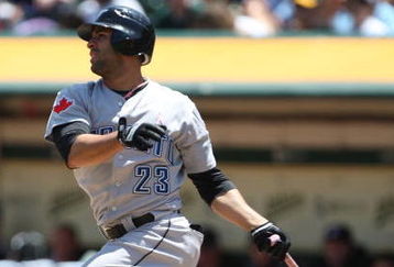 OAKLAND, CA - MAY 10:  Jose Baustista #23 of the Toronto Blue Jays bats against the Oakland Athletics during a Major League Baseball game on May 10, 2009 at the Oakland Coliseum in Oakland, California.  (Photo by Jed Jacobsohn/Getty Images)