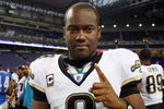 DETROIT - NOVEMBER 09:  David Garrard #9 of the Jacksonville Jaguars celebrates after defeating the Detroit Lions on November 9, 2008 at Ford Field in Detroit, Michigan. Jacksonville defeated Detroit 38-14.  (Photo by Jim McIsaac/Getty Images)