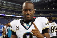 DETROIT - NOVEMBER 09: David Garrard #9 of the Jacksonville Jaguars celebrates after defeating the Detroit Lions on November 9, 2008 at Ford Field in Detroit, Michigan. Jacksonville defeated Detroit 38-14. (Photo by Jim McIsaac/Getty Images)