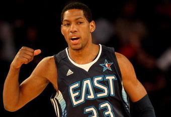 PHOENIX - FEBRUARY 15:  Danny Granger #33 of the Eastern Conference celebrates a play during the 58th NBA All-Star Game, part of 2009 NBA All-Star Weekend at US Airways Center on February 15, 2009 in Phoenix, Arizona.  NOTE TO USER: User expressly acknowledges and agrees that, by downloading and or using this photograph, User is consenting to the terms and conditions of the Getty Images License Agreement.  (Photo by Ronald Martinez/Getty Images)