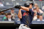 NEW YORK - APRIL 19:  Grady Sizemore #24 of the Cleveland Indians bats against the New York Yankees at Yankee Stadium on April 19, 2009 in the Bronx borough of New York City.  (Photo by Ezra Shaw/Getty Images)