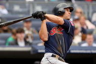 NEW YORK - APRIL 19:  Grady Sizemore #24 of the Cleveland Indians bats against the New York Yankees at Yankee Stadium on April 19, 2009 in the Bronx borough of New York City.  (Photo by Ezra Shaw/Getty Images)